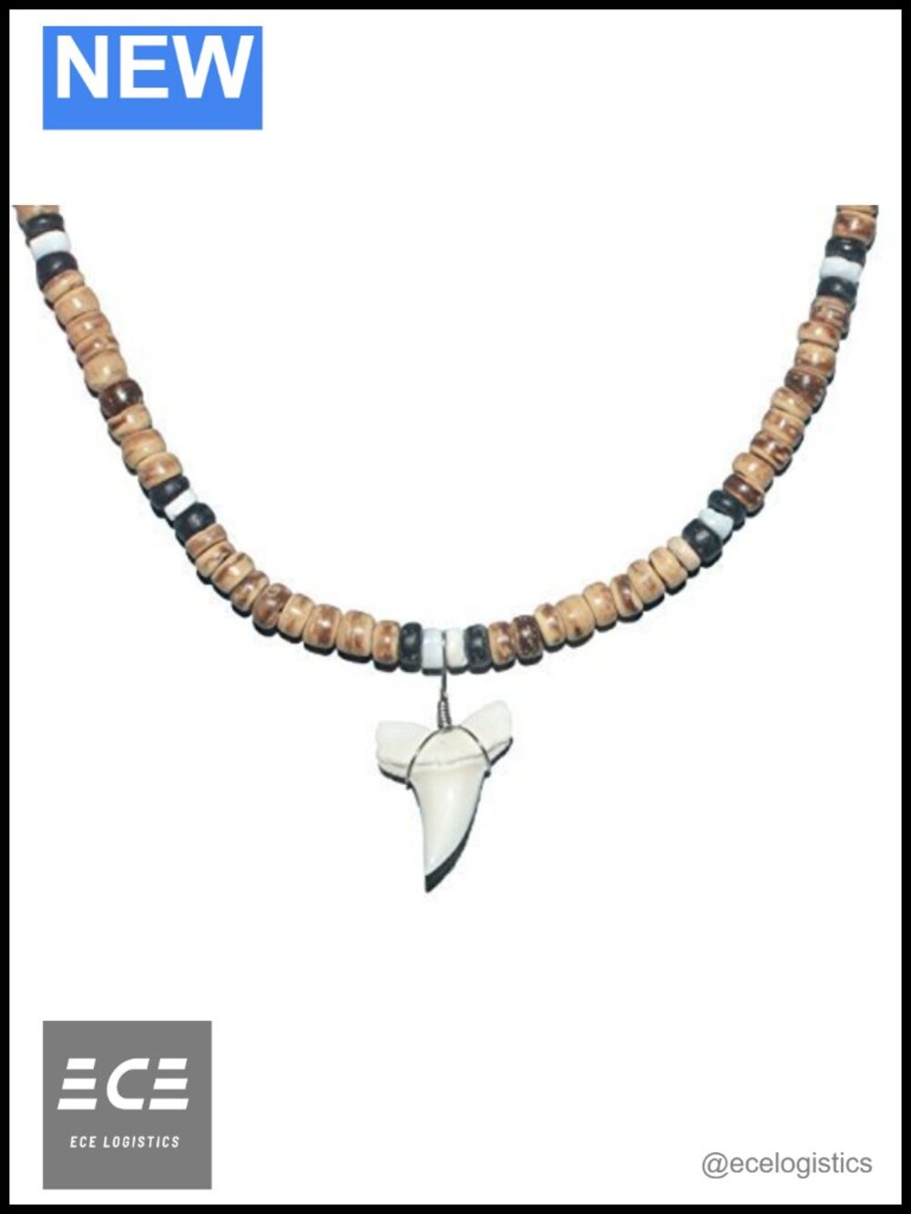 12 Pack Shark Tooth Necklaces Coconut Shell Beads 18"